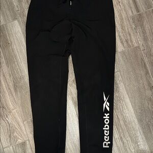 Reebok joggers men’s M track pants black elastic waist logo reflective